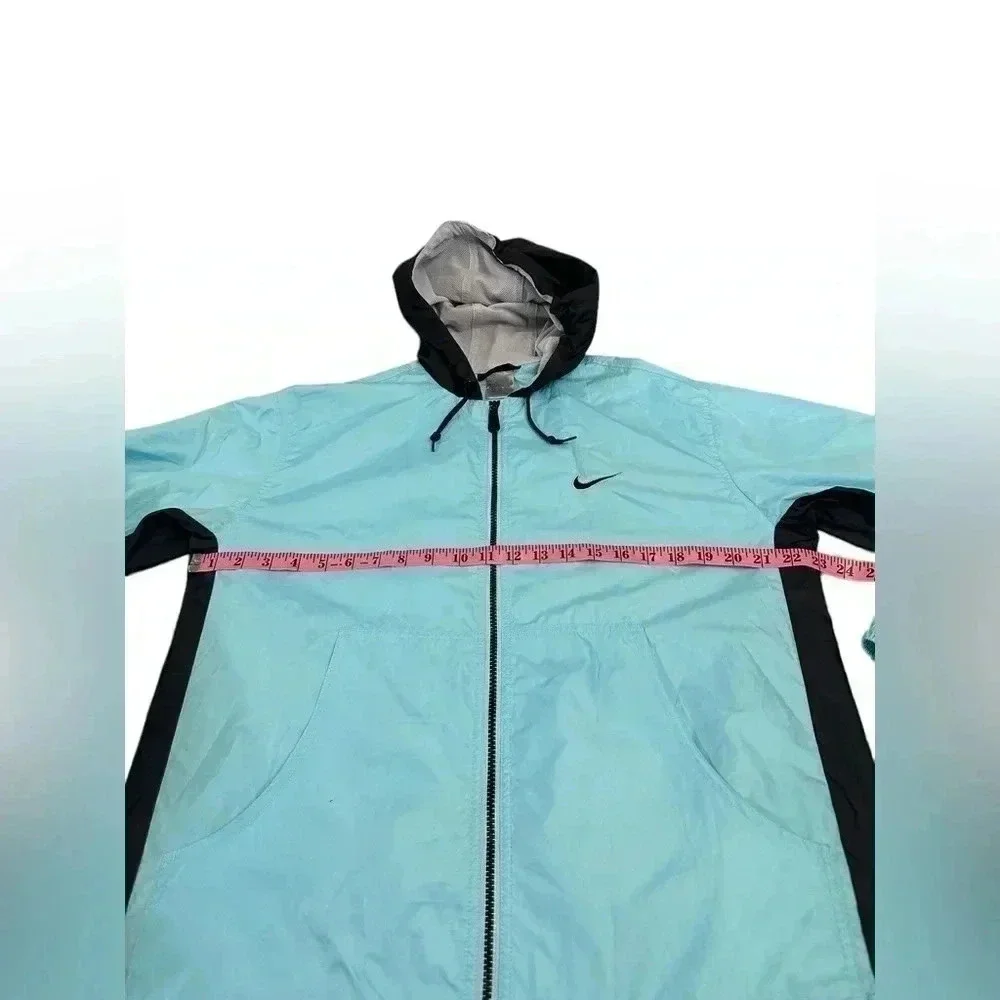 Nike 90’s Y2K Teal Black Full Zip Hooded Windbreaker Jacket Women's Size Medium